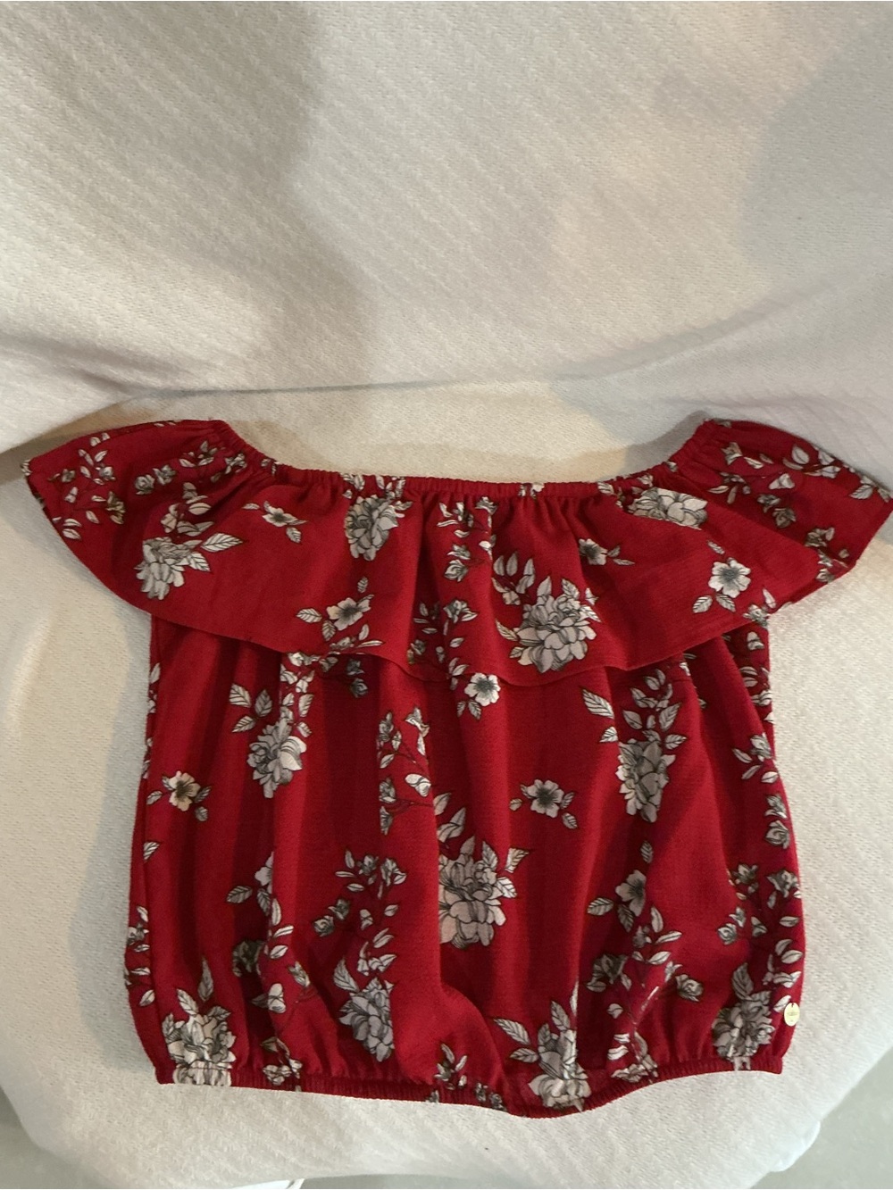 Guess Red Floral Off-Shoulder Bubble Top